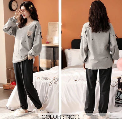 2PC GREY WITH BLACK NIGHT SUIT PAJAMA SET