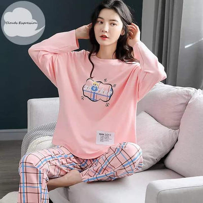 2PC STYLISH PRINTED LIGHT PINK SUIT PAJAMA SET